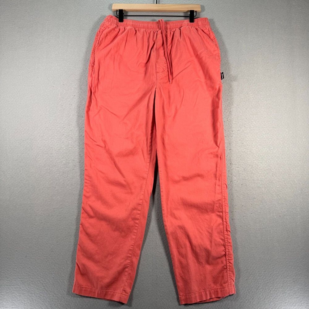 Stussy Pants Women Large Pink Salmon Straight Leg Lightweight Streetwear Pull On